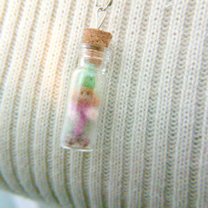 Miniature bottle with little fairy gnome necklace